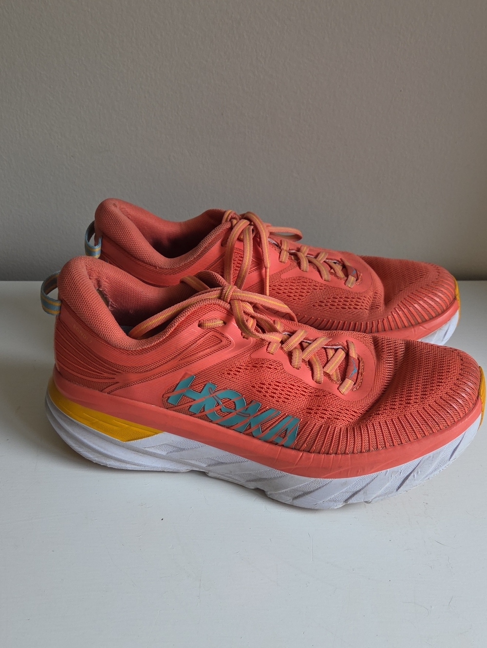 Hoka Coral and Yellow Women's Running Shoes